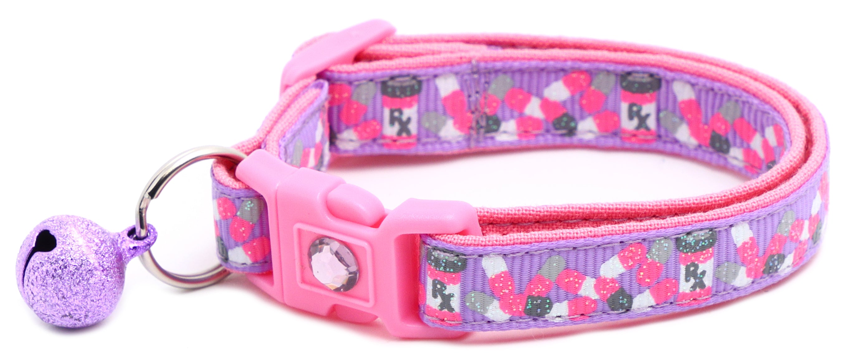 Handmade Pills Breakaway Cat Collar in reinforced cotton with adjustable sizes and breakaway clip for safety.